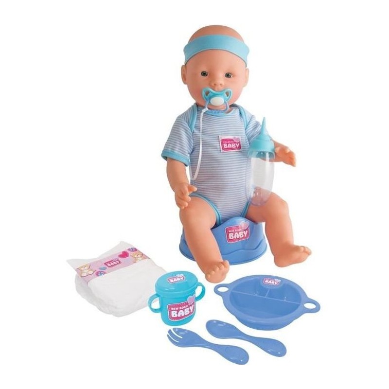 Poupon NEW BORN BABY Bleu 43cm - Boit et Fait Pipi - SILVERTORN Poupon NEW BORN BABY Bleu 43cm - Boit et Fait Pipi - SILVERTORN