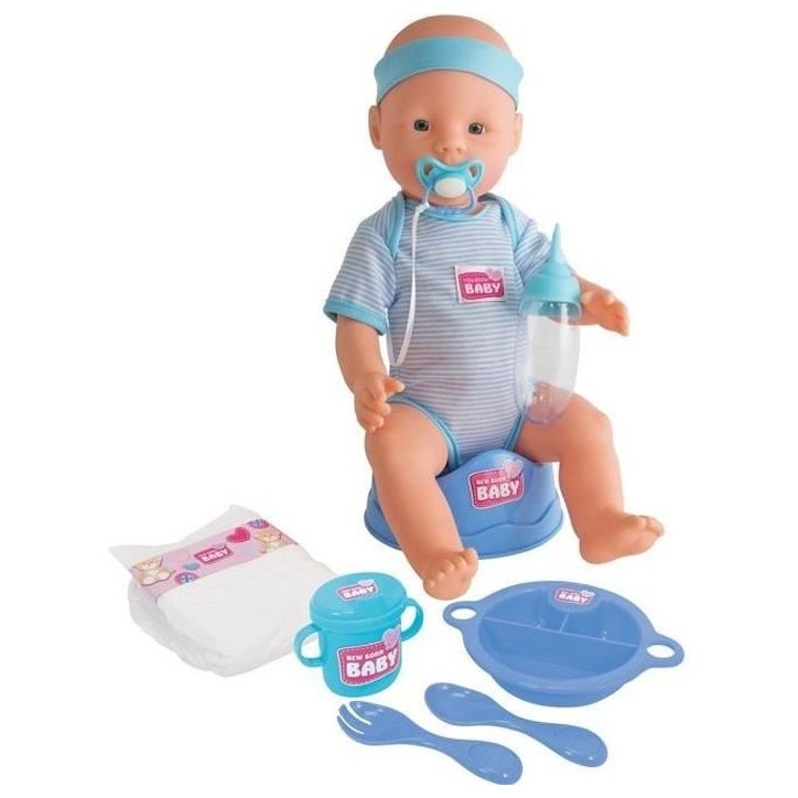 Poupon NEW BORN BABY Bleu 43cm - Boit et Fait Pipi - SILVERTORN Poupon NEW BORN BABY Bleu 43cm - Boit et Fait Pipi - SILVERTORN