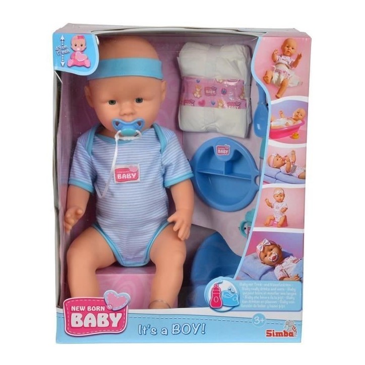 Poupon NEW BORN BABY Bleu 43cm - Boit et Fait Pipi - SILVERTORN Poupon NEW BORN BABY Bleu 43cm - Boit et Fait Pipi - SILVERTORN