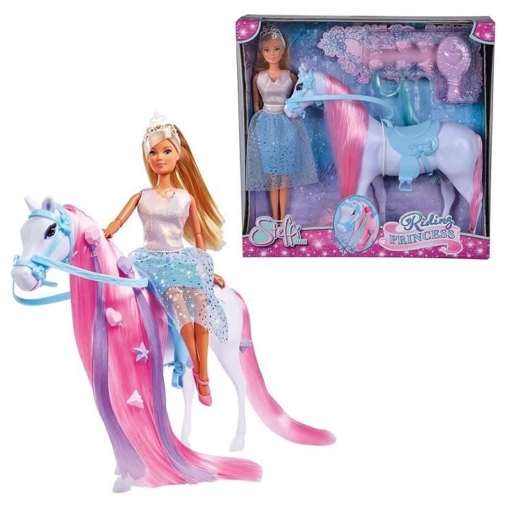 Simba - Steffi Love Princesse et Cheval - Poupée Mannequin 29cm - Robe + Tiare - Accessoires de Coiffure inclu Simba - Steffi Love Princesse et Cheval - Poupée Mannequin 29cm - Robe + Tiare - Accessoires de Coiffure inclu