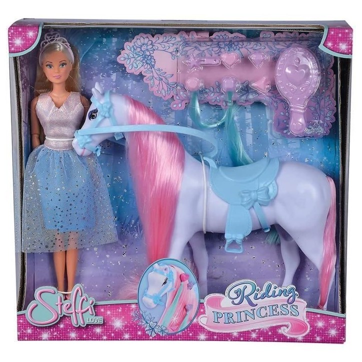 Simba - Steffi Love Princesse et Cheval - Poupée Mannequin 29cm - Robe + Tiare - Accessoires de Coiffure inclu Simba - Steffi Love Princesse et Cheval - Poupée Mannequin 29cm - Robe + Tiare - Accessoires de Coiffure inclu