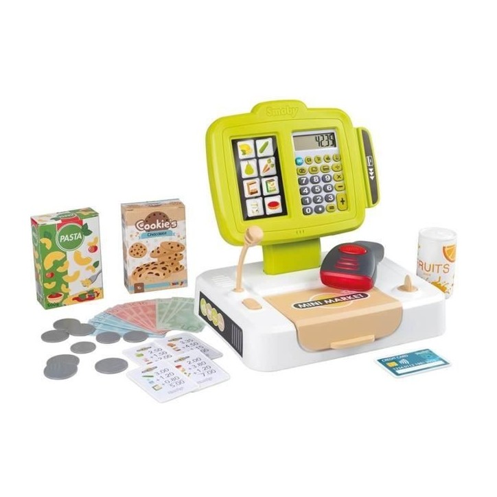 Smoby - Caisse enregistreuse - 30 accessoires inclus - Calculatrice et Scanner avec son et lumiere - Fabriqué en France - Dés Smoby - Caisse enregistreuse - 30 accessoires inclus - Calculatrice et Scanner avec son et lumiere - Fabriqué en France - Dés