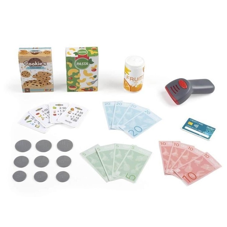 Smoby - Caisse enregistreuse - 30 accessoires inclus - Calculatrice et Scanner avec son et lumiere - Fabriqué en France - Dés Smoby - Caisse enregistreuse - 30 accessoires inclus - Calculatrice et Scanner avec son et lumiere - Fabriqué en France - Dés