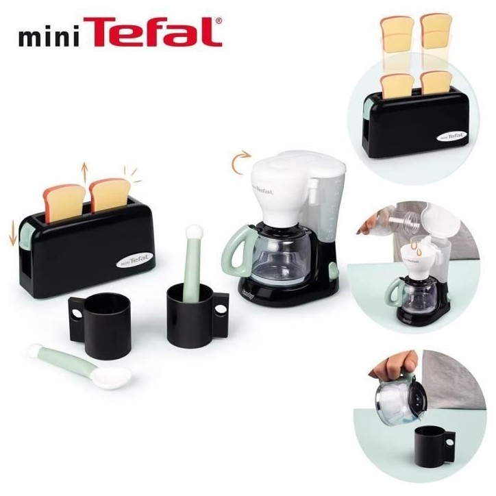 Set petit déjeuner Tefal - Smoby - Grille pain + cafetiere + tasses et cuilleres - Dés 3 ans