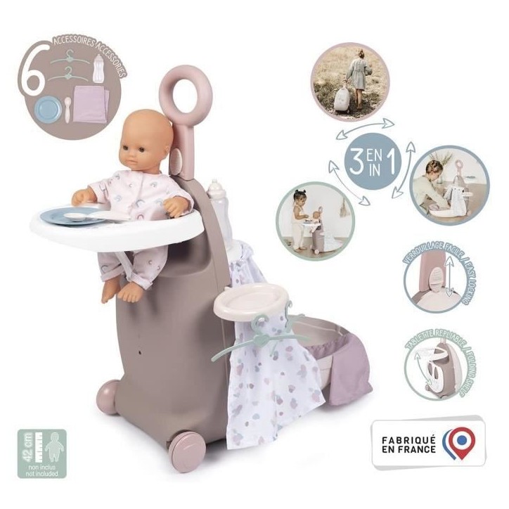 Valise Nurserie 3 en 1 - Baby Nurse - Pour Poupons jusqu'a 42cm - Beige/Rose/Blanc Valise Nurserie 3 en 1 - Baby Nurse - Pour Poupons jusqu'a 42cm - Beige/Rose/Blanc