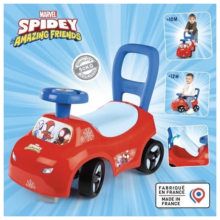 Smoby - Porteur auto enfant 2 en 1 - Spidey - Coffre sous la selle - Des 10 mois - Fabrication française Smoby - Porteur auto enfant 2 en 1 - Spidey - Coffre sous la selle - Des 10 mois - Fabrication française