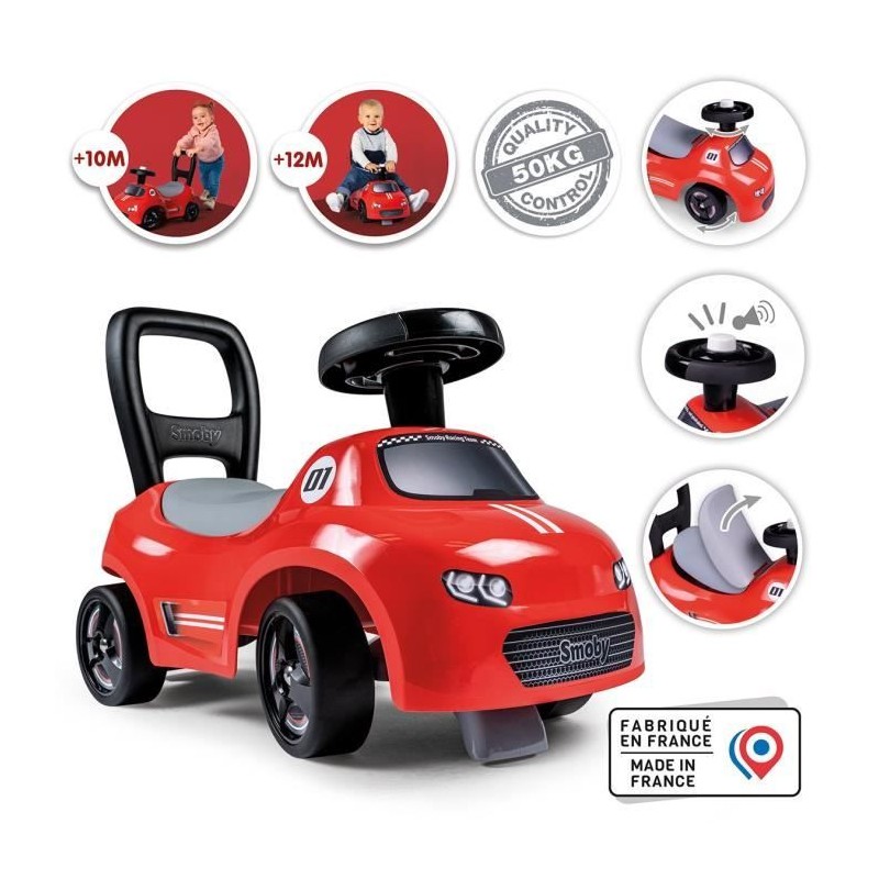Smoby - Porteur enfant 2 en 1 - Auto Rouge - Coffre sous la selle + kl Smoby - Porteur enfant 2 en 1 - Auto Rouge - Coffre sous la selle + kl