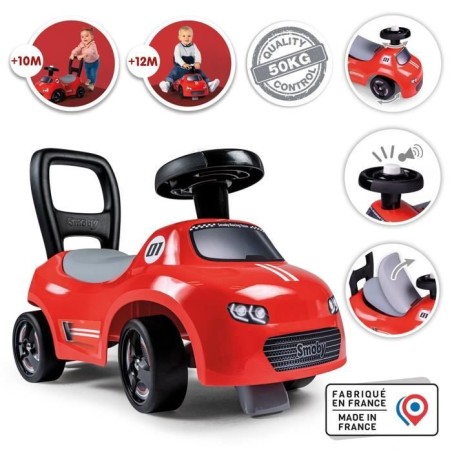Smoby - Porteur enfant 2 en 1 - Auto Rouge - Coffre sous la selle + kl