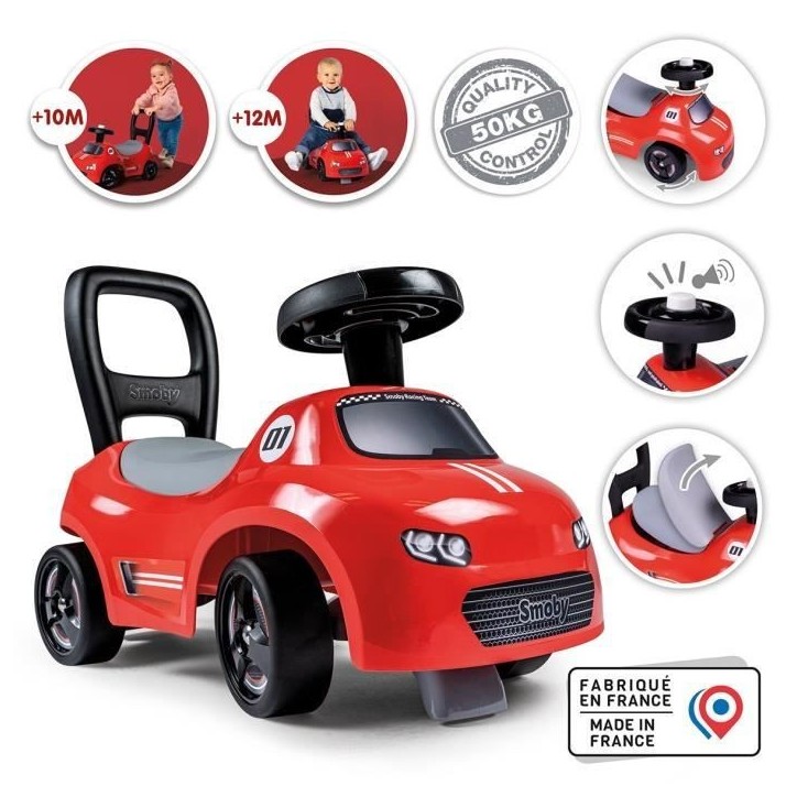 Smoby - Porteur enfant 2 en 1 - Auto Rouge - Coffre sous la selle + klaxon - Des 10 mois - Fabrication française Smoby - Porteur enfant 2 en 1 - Auto Rouge - Coffre sous la selle + klaxon - Des 10 mois - Fabrication française