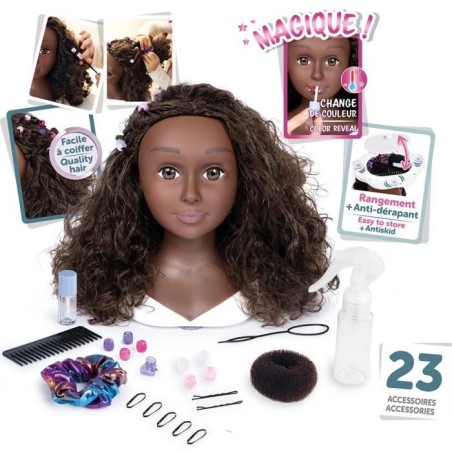 Smoby - Tete a coiffer cheveux afro - Facile a coiffer - 23 accessoire