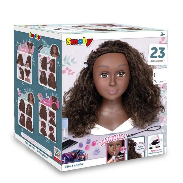 Smoby - Tete a coiffer cheveux afro - Facile a coiffer - 23 accessoires réalistes - Levres thermosensibles - Trappe de rangemen Smoby - Tete a coiffer cheveux afro - Facile a coiffer - 23 accessoires réalistes - Levres thermosensibles - Trappe de rangemen