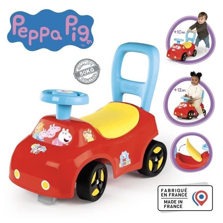 Smoby - Porteur auto enfant 2 en 1 - Peppa Pig - Coffre sous la selle - Des 10 mois - Fabrication française Smoby - Porteur auto enfant 2 en 1 - Peppa Pig - Coffre sous la selle - Des 10 mois - Fabrication française