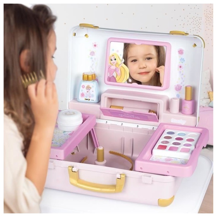 Smoby - Disney Princesse - Valise beauté facile a transporter - 13 accessoires inclus : coiffure, onglerie, maquillage - Fabric