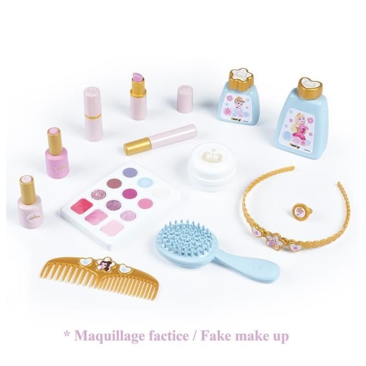 Smoby - Disney Princesse - Valise beauté facile a transporter - 13 accessoires inclus : coiffure, onglerie, maquillage - Fabric