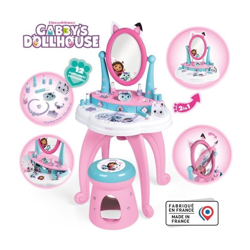 Smoby - Gabby et la Maison Magique - Coiffeuse enfant 2 en 1 - Taboure Smoby - Gabby et la Maison Magique - Coiffeuse enfant 2 en 1 - Taboure
