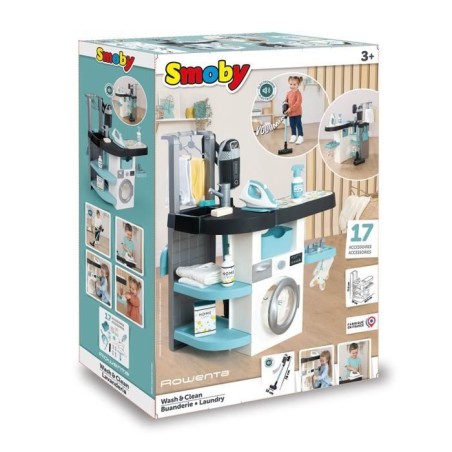 Smoby - Rowenta - Buanderie enfant - Jeu d'imitation - Sons réalistes - 17 accessoires réalistes