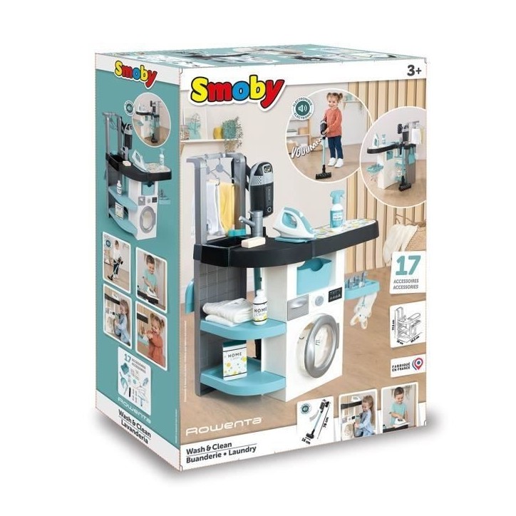 Smoby - Rowenta - Buanderie enfant - Jeu d'imitation - Sons réalistes - 17 accessoires réalistes