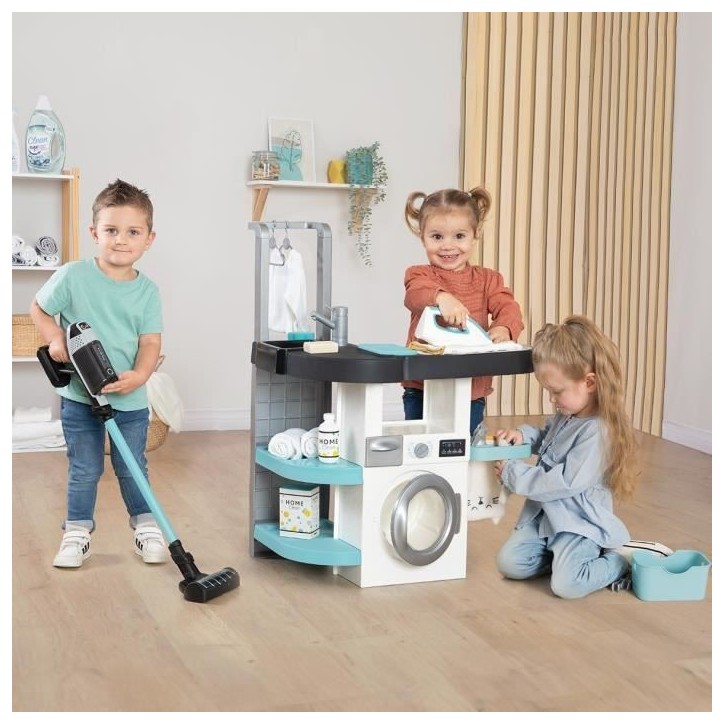 Smoby - Rowenta - Buanderie enfant - Jeu d'imitation - Sons réalistes - 17 accessoires réalistes