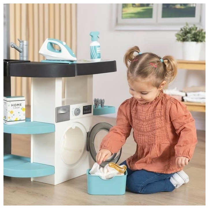 Smoby - Rowenta - Buanderie enfant - Jeu d'imitation - Sons réalistes - 17 accessoires réalistes