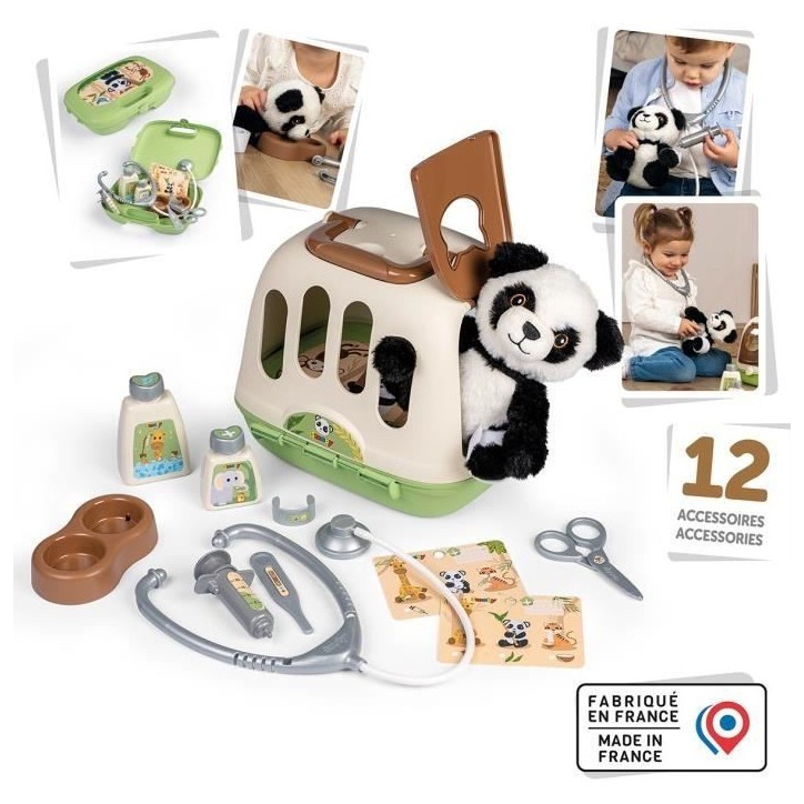 Smoby - Mallette vétérinaire - 1 peluche panda et de nombreux accessoires - Produit 2 en 1 : Cage de transport Smoby - Mallette vétérinaire - 1 peluche panda et de nombreux accessoires - Produit 2 en 1 : Cage de transport