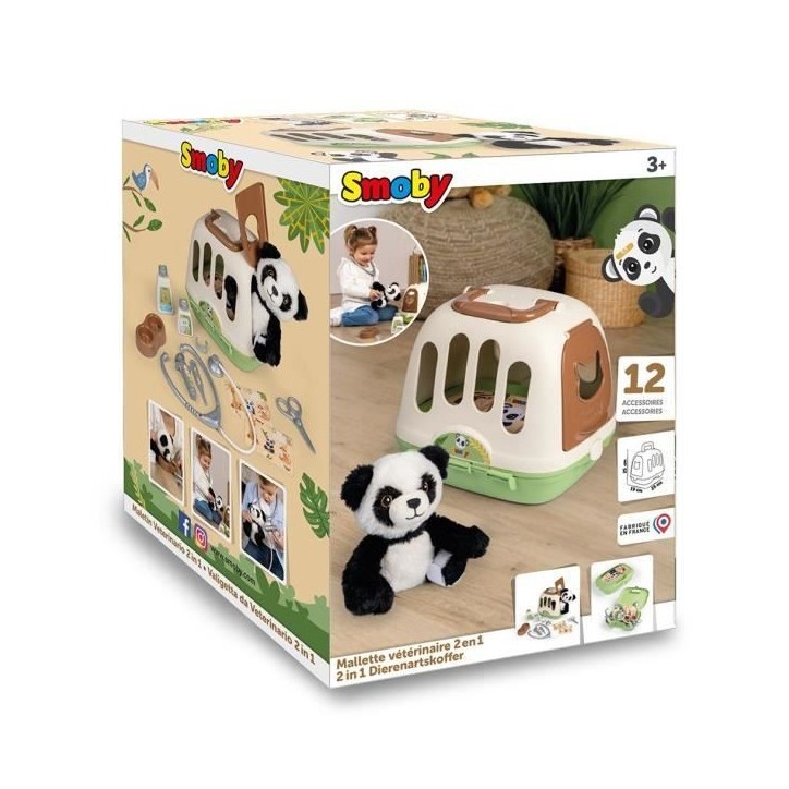 Smoby - Mallette vétérinaire - 1 peluche panda et de nombreux accessoires - Produit 2 en 1 : Cage de transport Smoby - Mallette vétérinaire - 1 peluche panda et de nombreux accessoires - Produit 2 en 1 : Cage de transport