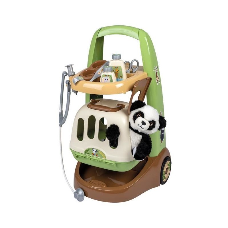 Smoby - Chariot Vétérinaire de Zoo - Peluche Panda - Nombreux access
