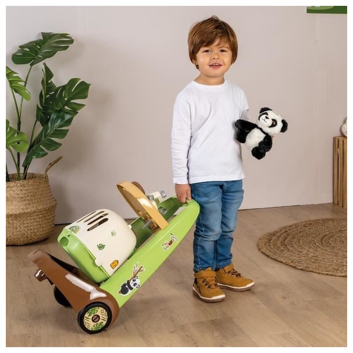 Smoby - Chariot Vétérinaire de Zoo - Peluche Panda - Nombreux accessoires inclus - Produit 2 en 1 : Cage de transport - Fabric