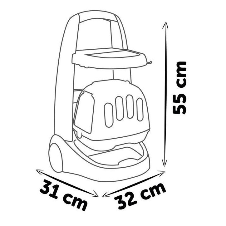 Smoby - Chariot Vétérinaire de Zoo - Peluche Panda - Nombreux accessoires inclus - Produit 2 en 1 : Cage de transport - Fabric