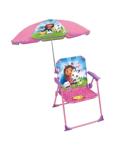 Mobilier de jardin - FUN HOUSE - Chaise pliante Gabby et la Maison Magique H.53 x L.38,5 x P.37,5 cm avec parasol 65 cm