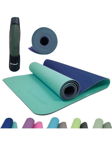 Tapis de yoga Schildkröt Fitness Bicolor 180 x 61 cm - sans PVC - résistant au glissement - marine/menthe