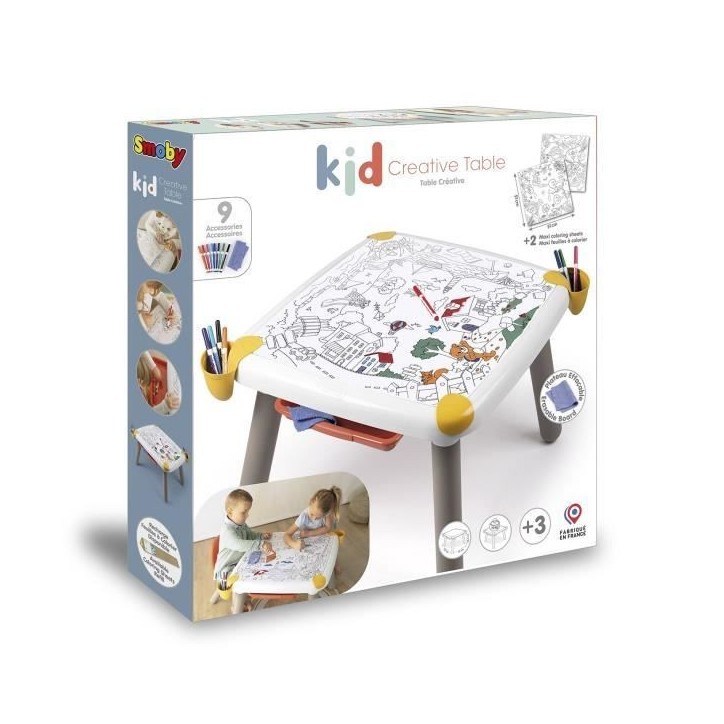 Smoby - Table créative enfant - feutre effaçabl, 2 grandes feuilles de coloriage - 9 accessoires - Des 3 ans