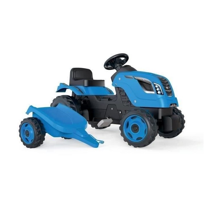 Tracteur a pédales Farmer XL + Remorque - Bleu - SMOBY - Siege ajustable - Capot ouvrant - Klaxon - 90% plastique recyclé Tracteur a pédales Farmer XL + Remorque - Bleu - SMOBY - Siege ajustable - Capot ouvrant - Klaxon - 90% plastique recyclé