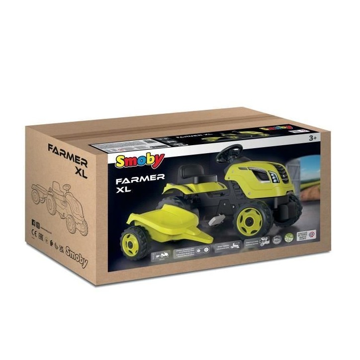 Tracteur a pédales Smoby Farmer XL + Remorque - Vert