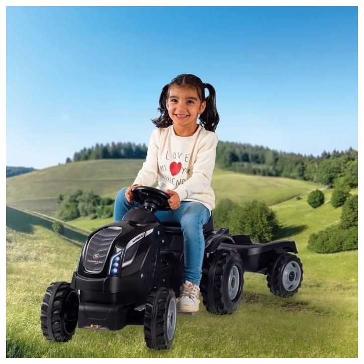 Tracteur a pédales Farmer XL + Remorque - SMOBY - Noir - 90% Plastique recyclé- Siege ajustable - Capot ouvrant - Volant avec