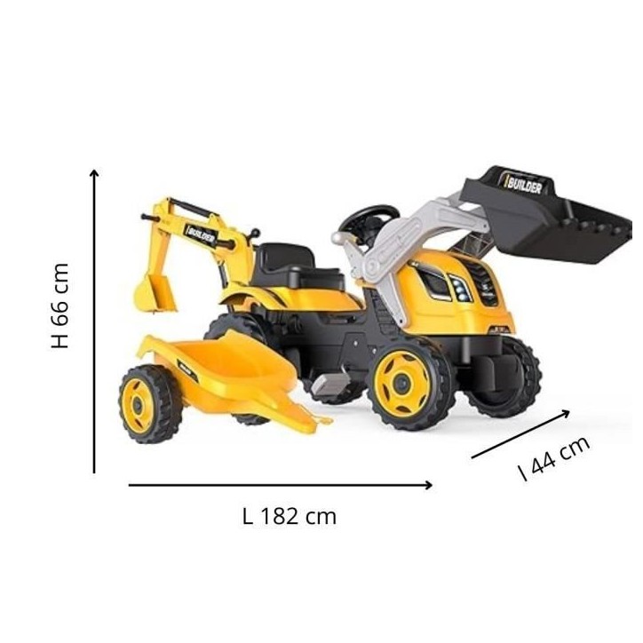 Tracteur a pédales Builder Max + Remorque + Pelleteuse + Pelle - Smoby - Jaune Tracteur a pédales Builder Max + Remorque + Pelleteuse + Pelle - Smoby - Jaune