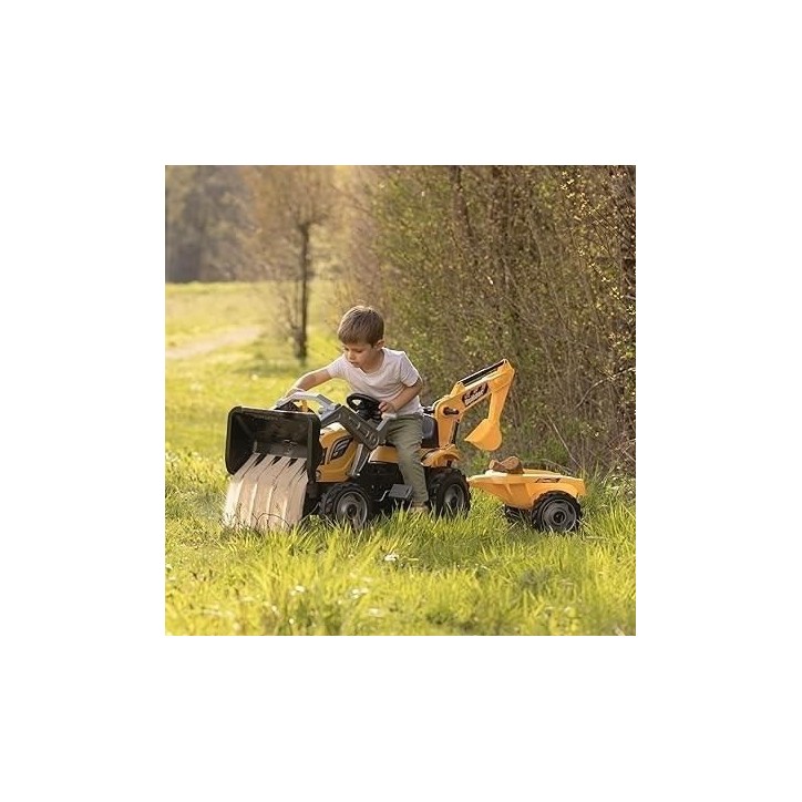 Tracteur a pédales Builder Max + Remorque + Pelleteuse + Pelle - Smoby - Jaune Tracteur a pédales Builder Max + Remorque + Pelleteuse + Pelle - Smoby - Jaune