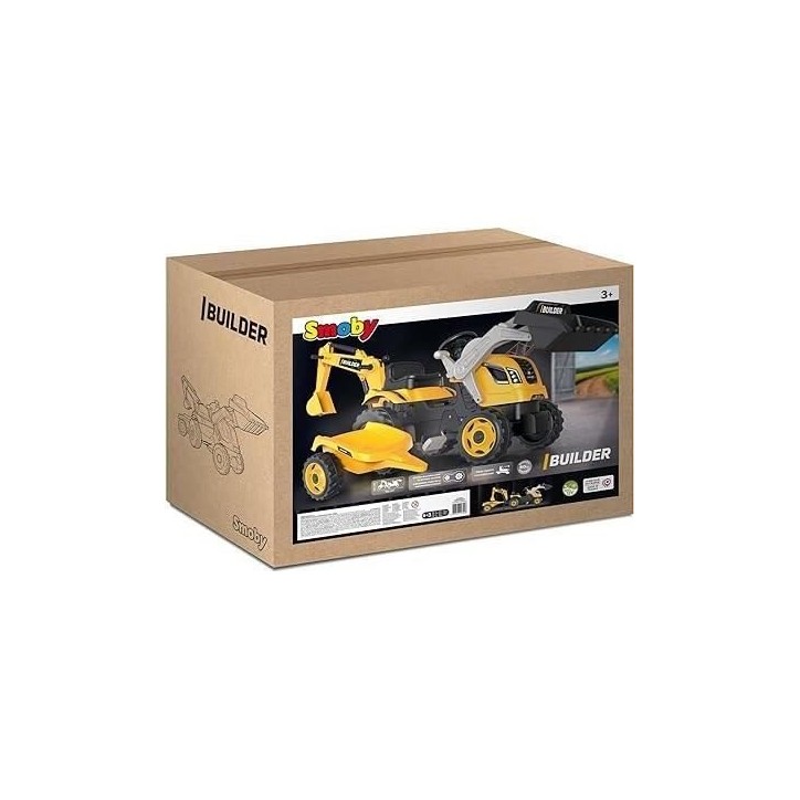 Tracteur a pédales Builder Max + Remorque + Pelleteuse + Pelle - Smoby - Jaune Tracteur a pédales Builder Max + Remorque + Pelleteuse + Pelle - Smoby - Jaune