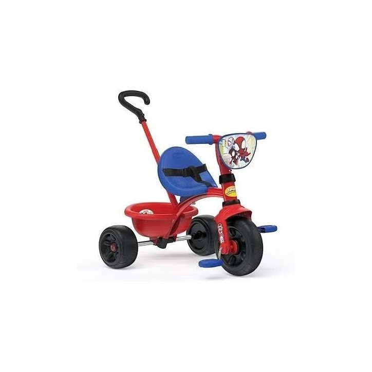 Smoby - Tricycle Be Fun - Spidey - Evolutif de 15 mois a 3 ans - Canne parentale réglable sur 3 positions - Ceinture de sécuri