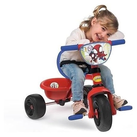 Smoby - Tricycle Be Fun - Spidey - Evolutif de 15 mois a 3 ans - Canne parentale réglable sur 3 positions - Ceinture de sécuri
