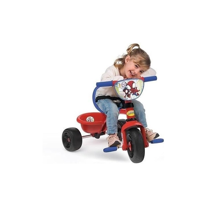 Smoby - Tricycle Be Fun - Spidey - Evolutif de 15 mois a 3 ans - Canne parentale réglable sur 3 positions - Ceinture de sécuri