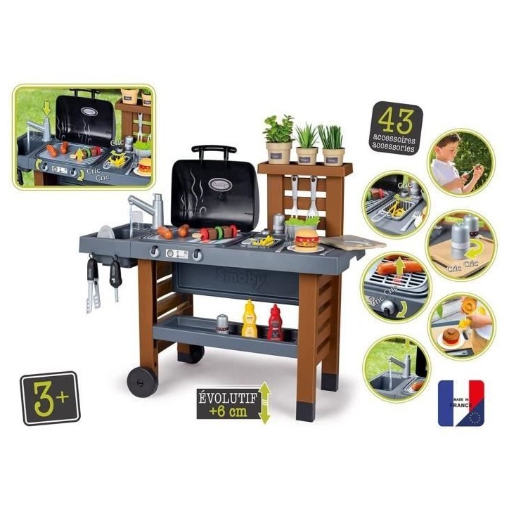 Cuisine d'Extérieur Évolutive Smoby - Grill et Plancha - 40 Accessoires