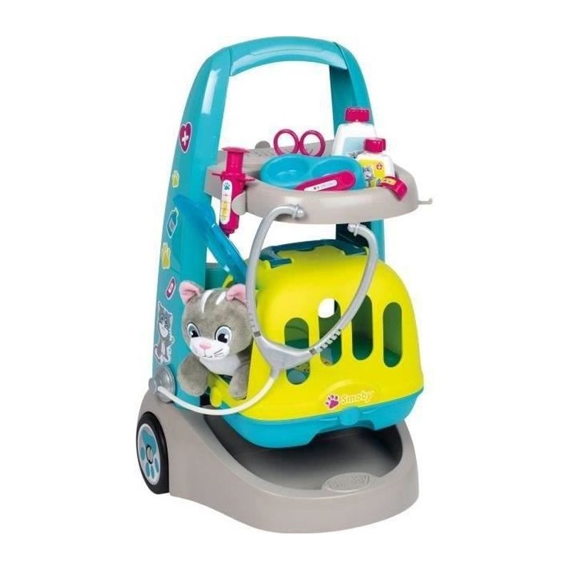 Smoby chariot vétérinaire - peluche chaton incluse - des 3 ans Smoby chariot vétérinaire - peluche chaton incluse - des 3 ans