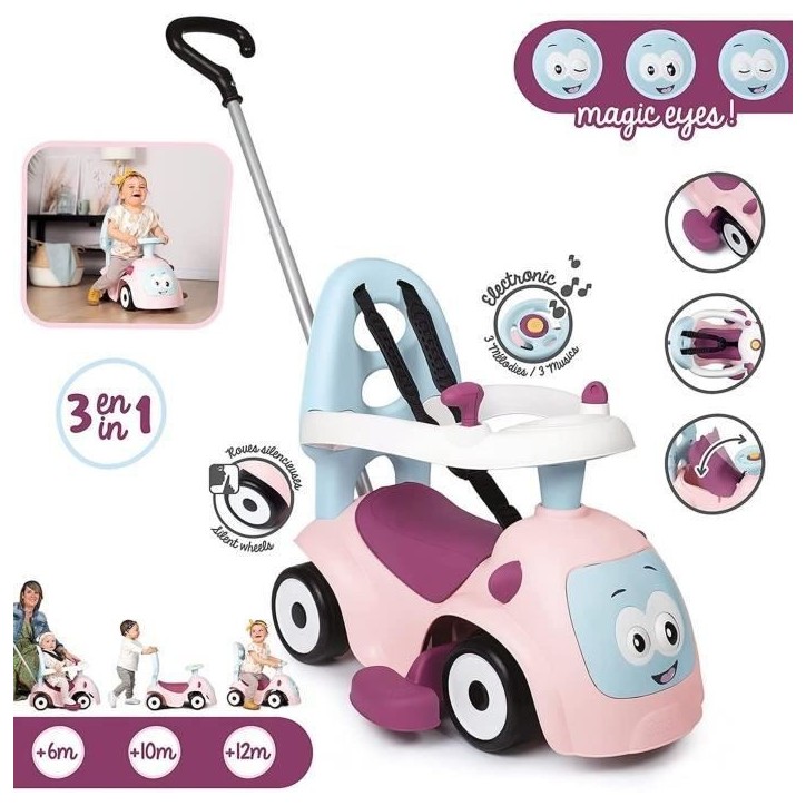 Smoby - Porteur Maestro Balade Rose - Pour Enfant Des 6 Mois - Evolutif - Roues Silencieuses - Klaxon