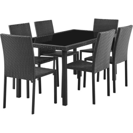 Ensemble repas de jardin - plateau en verre trempé et 6 chaises en r