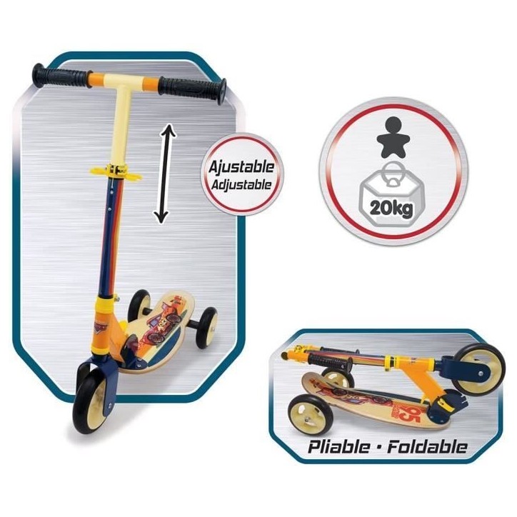 Smoby - Cars - Patinette pliable - 3 roues silencieuses - Plateau bois - Jaune et Multicolore - Trottinette avec guidon réglabl Smoby - Cars - Patinette pliable - 3 roues silencieuses - Plateau bois - Jaune et Multicolore - Trottinette avec guidon réglabl