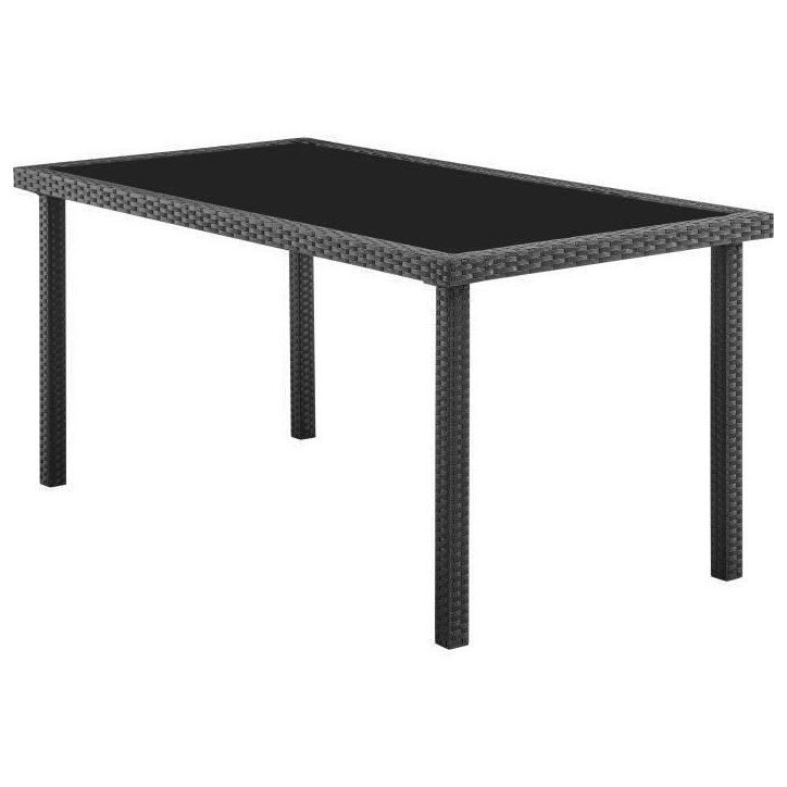 Ensemble repas de jardin - plateau en verre trempé et 6 chaises en résine tressée noir - Table 160x80x73 cm - Chaise : 44x54x Ensemble repas de jardin - plateau en verre trempé et 6 chaises en résine tressée noir - Table 160x80x73 cm - Chaise : 44x54x