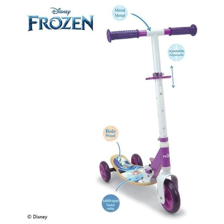 SMOBY - Reine des Neiges - Patinette 3 roues silencieuses - Guidon réglable - Trottinette enfant en bois et métal SMOBY - Reine des Neiges - Patinette 3 roues silencieuses - Guidon réglable - Trottinette enfant en bois et métal