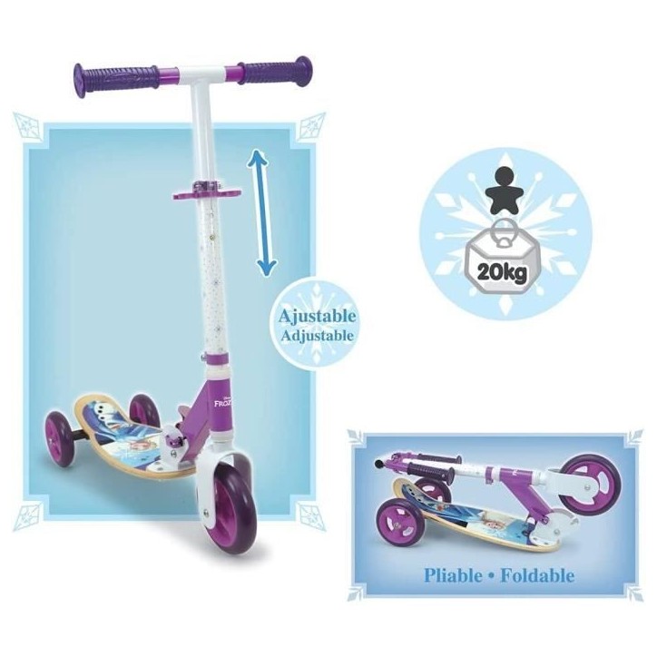 SMOBY - Reine des Neiges - Patinette 3 roues silencieuses - Guidon réglable - Trottinette enfant en bois et métal SMOBY - Reine des Neiges - Patinette 3 roues silencieuses - Guidon réglable - Trottinette enfant en bois et métal
