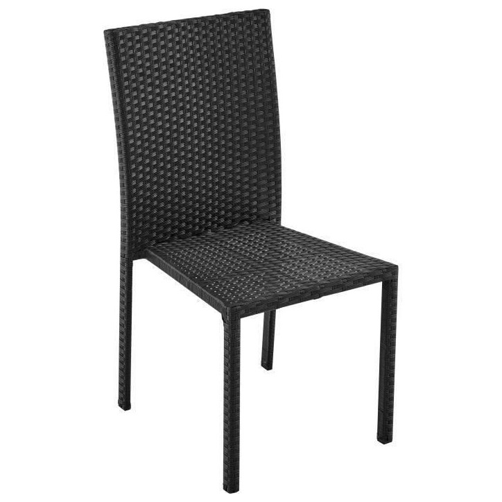 Ensemble repas de jardin - plateau en verre trempé et 6 chaises en résine tressée noir - Table 160x80x73 cm - Chaise : 44x54x Ensemble repas de jardin - plateau en verre trempé et 6 chaises en résine tressée noir - Table 160x80x73 cm - Chaise : 44x54x