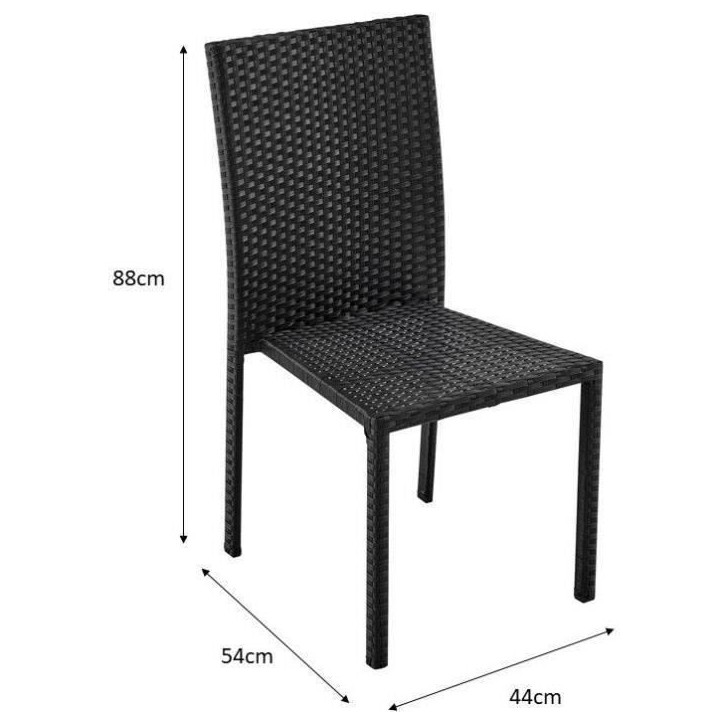 Ensemble repas de jardin - plateau en verre trempé et 6 chaises en résine tressée noir - Table 160x80x73 cm - Chaise : 44x54x Ensemble repas de jardin - plateau en verre trempé et 6 chaises en résine tressée noir - Table 160x80x73 cm - Chaise : 44x54x